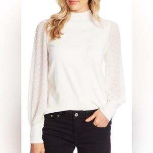 Cece Clip Dot Sleeve Sweater Long Sleeve In Antique White Size medium